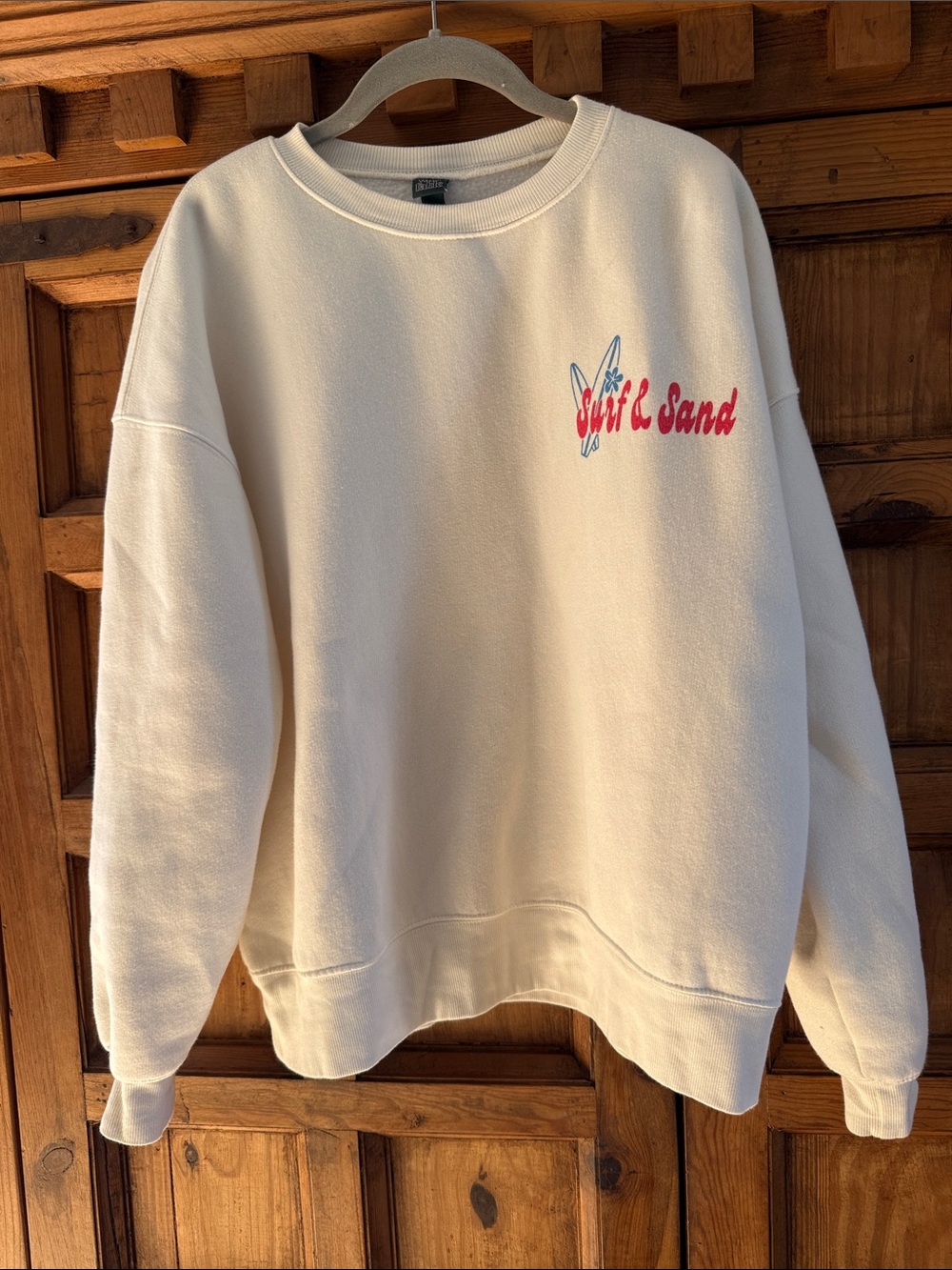 wild fable Cream Crewneck Sweatshirt with Pink & Blue Surf Logo